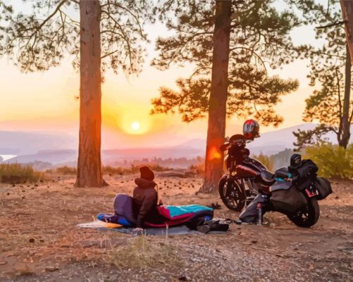 Motorcycle Camping Sunset Paint By Numbers