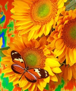 Orange Black Butterfly On Sunflowers Paint By Numbers