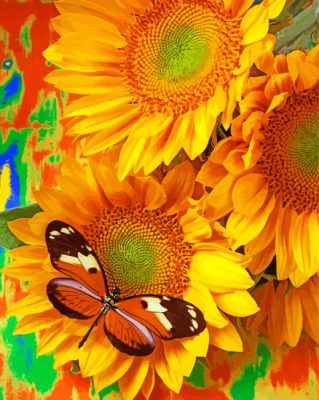 Orange Black Butterfly On Sunflowers Paint By Numbers