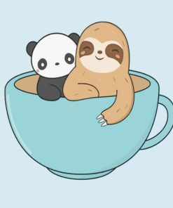 Panda And Sloth In A Cup Paint By Numbers