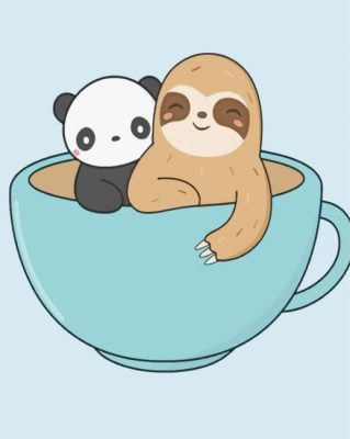 Panda And Sloth In A Cup Paint By Numbers