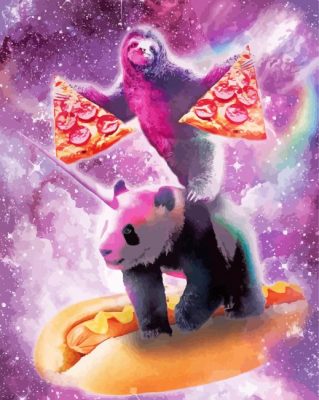 Panda And Sloth In Space Paint By Numbers