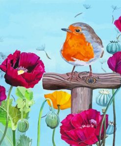 Poppies With Robin Paint By Numbers