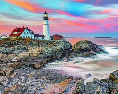 Portland Lighthouse Sunset View Paint By Numbers