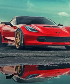 Red C7 Corvette Reflection Paint By Numbers