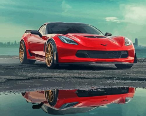 Red C7 Corvette Reflection Paint By Numbers