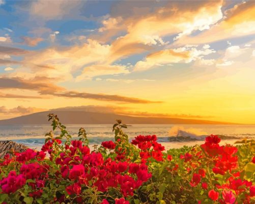 Red Flowers Kaanapali Beach Paint By Numbers