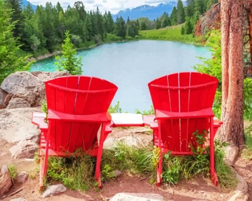 Red Chairs Lake Paint By Numbers