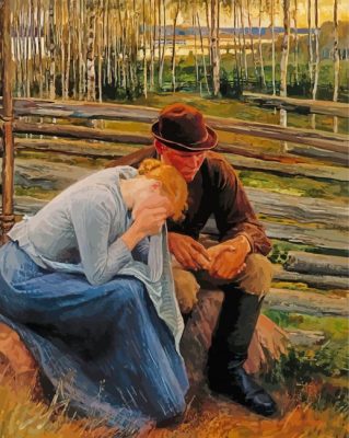 Sad Couple Sitting In Forest Paint By Numbers