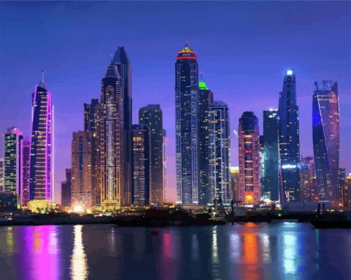 Dubai Skyline At Night Paint By Numbers