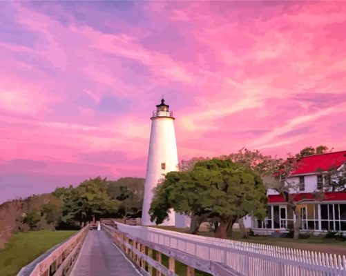 Sunset At Ocracoke Lighthouse Paint By Numbers