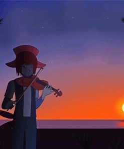 Sunset Anime Playing Violin Paint By Numbers