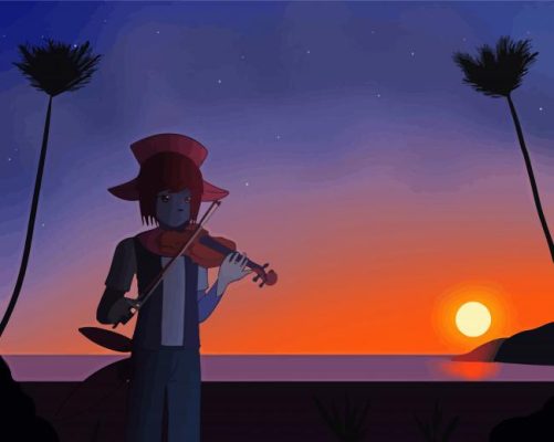 Sunset Anime Playing Violin Paint By Numbers