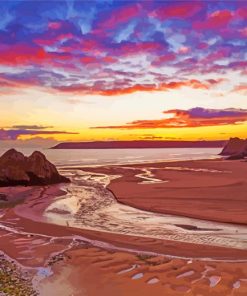 Three Cliffs Bay Swansea At Sunset Paint By Numbers