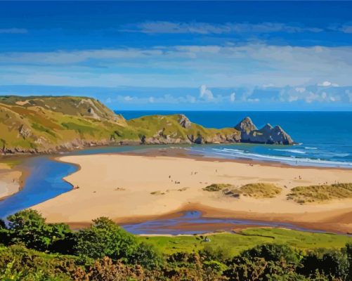 Three Cliffs Bay Swansea Seascape Paint By Numbers