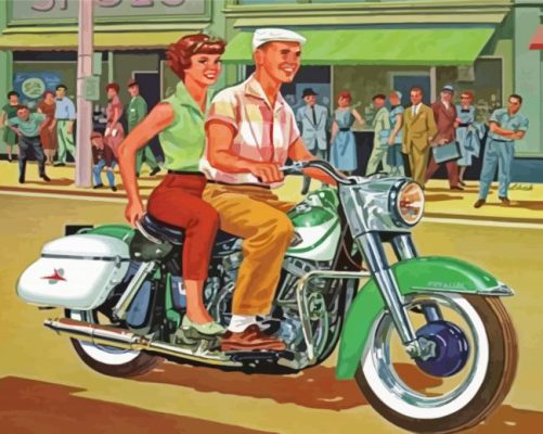 Vintage Motorbike Couple Paint By Numbers