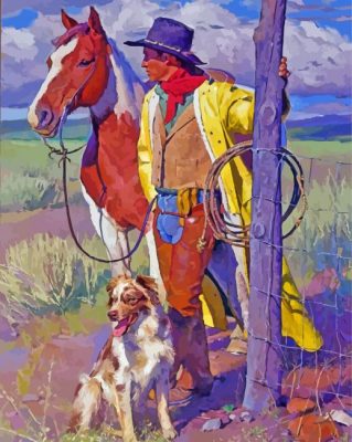 Western Cowboy And Dog Paint By Numbers