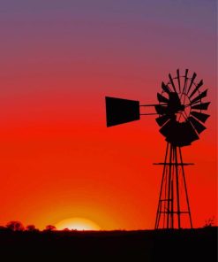 Windmill Silhouette At Sunrise Paint By Numbers