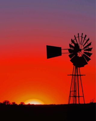 Windmill Silhouette At Sunrise Paint By Numbers