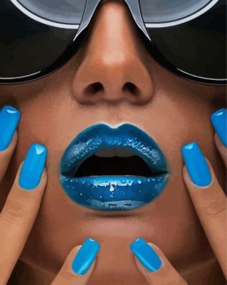 Woman With Blue Lips And Nails Paint By Numbers