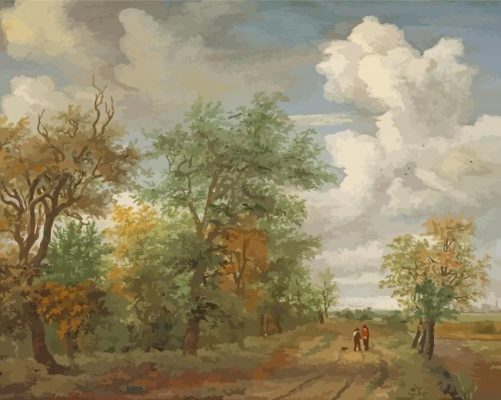 Wooded Landscape With Figures Hobbema Paint By Numbers