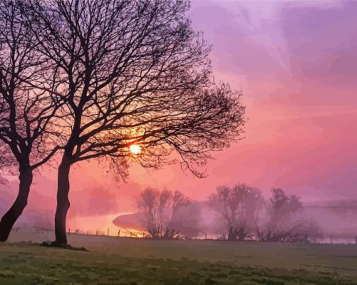 Beautiful Misty Sunrise Paint By Numbers