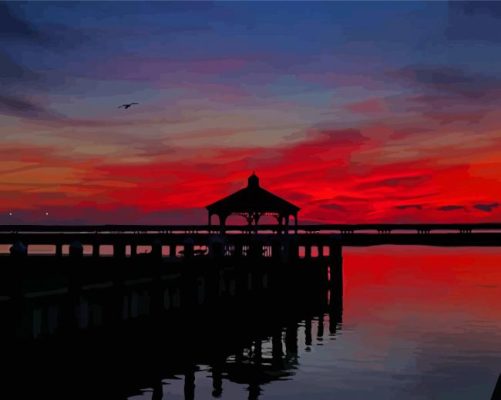 Beautiful Red Sunset In Chincoteague Island Paint By Numbers