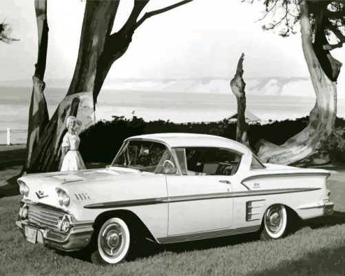 Black And White 1958 Chevrolet Impala Paint By Numbers