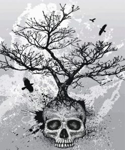 Black And White Skull And Tree Paint By Numbers