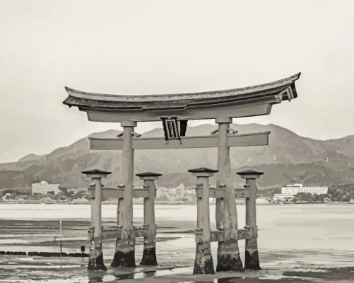 Black And White Torii Gate Paint By Numbers