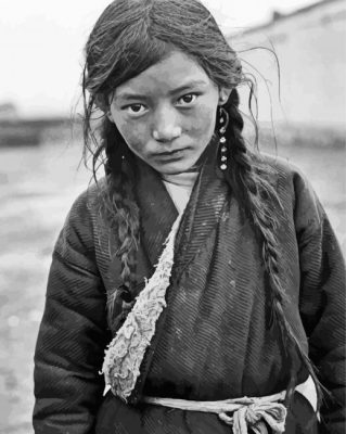 Black And White Tibetan Girl Paint By Numbers