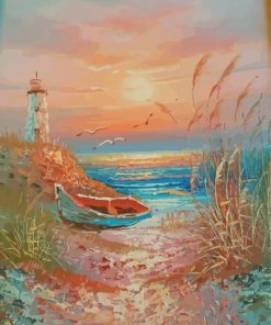 Boats And Lighthouse Art Paint By Numbers