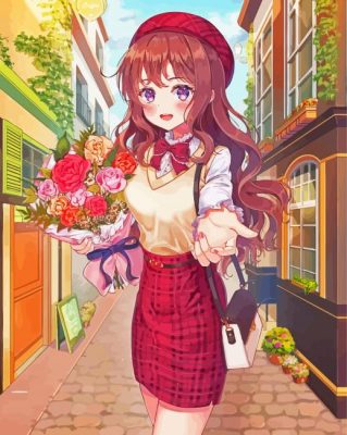 Anime Girl With Flowers Paint By Numbers