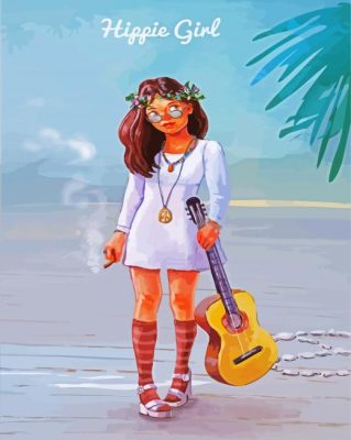 Hippie Girl Guitar Paint By Numbers