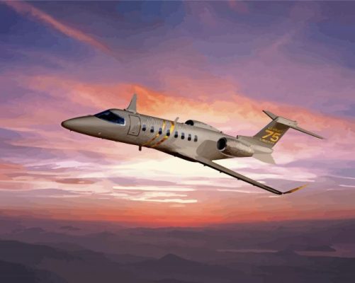 Learjet With Pink Sunset Paint By Numbers