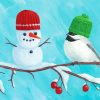 Little Snowman And Bird Paint By Numbers