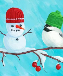 Little Snowman And Bird Paint By Numbers
