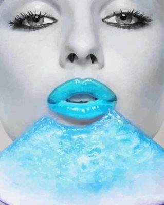 Monochrome Lady With Blue Lips Paint By Numbers