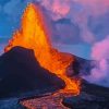 Mountain Volcano Erupting With Pink Cloud Paint By Numbers