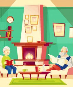 Old Man And Woman In Living Room Paint By Numbers