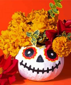 Halloween Skull Pumpkin And Flower Paint By Numbers