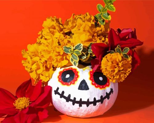 Halloween Skull Pumpkin And Flower Paint By Numbers