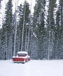 Red Truck In Snowy Forest Paint By Numbers