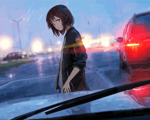 Sad Girl Anime Under Rain Paint By Numbers