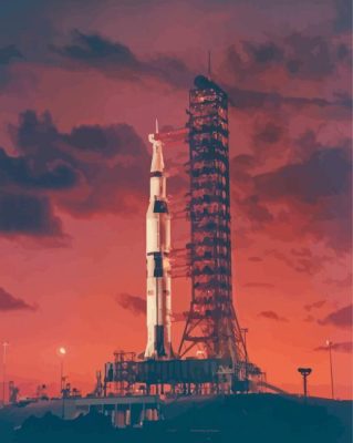 Saturn 5 Rocket With Sunset Paint By Numbers