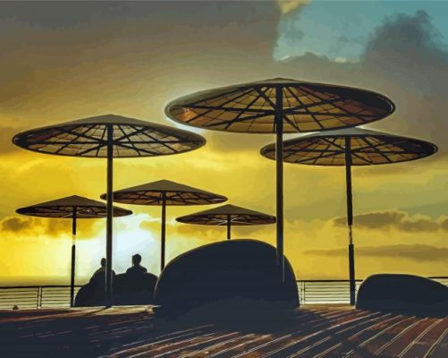 Parasols On The Beach Silhouette Paint By Numbers