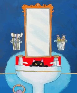Sneaky Cat In Bathroom Paint By Numbers