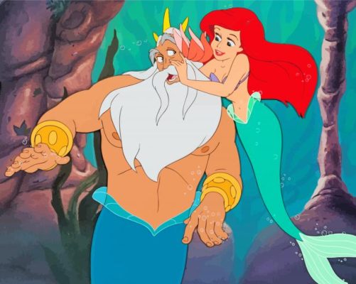 The Little Mermaid With Her Father Cartoon Paint By Numbers