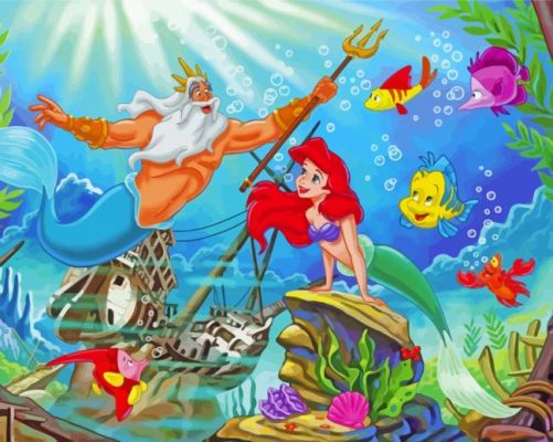 The Little Mermaid With Her Father Underwater Paint By Numbers