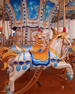 White Carousel Horses Paint By Numbers